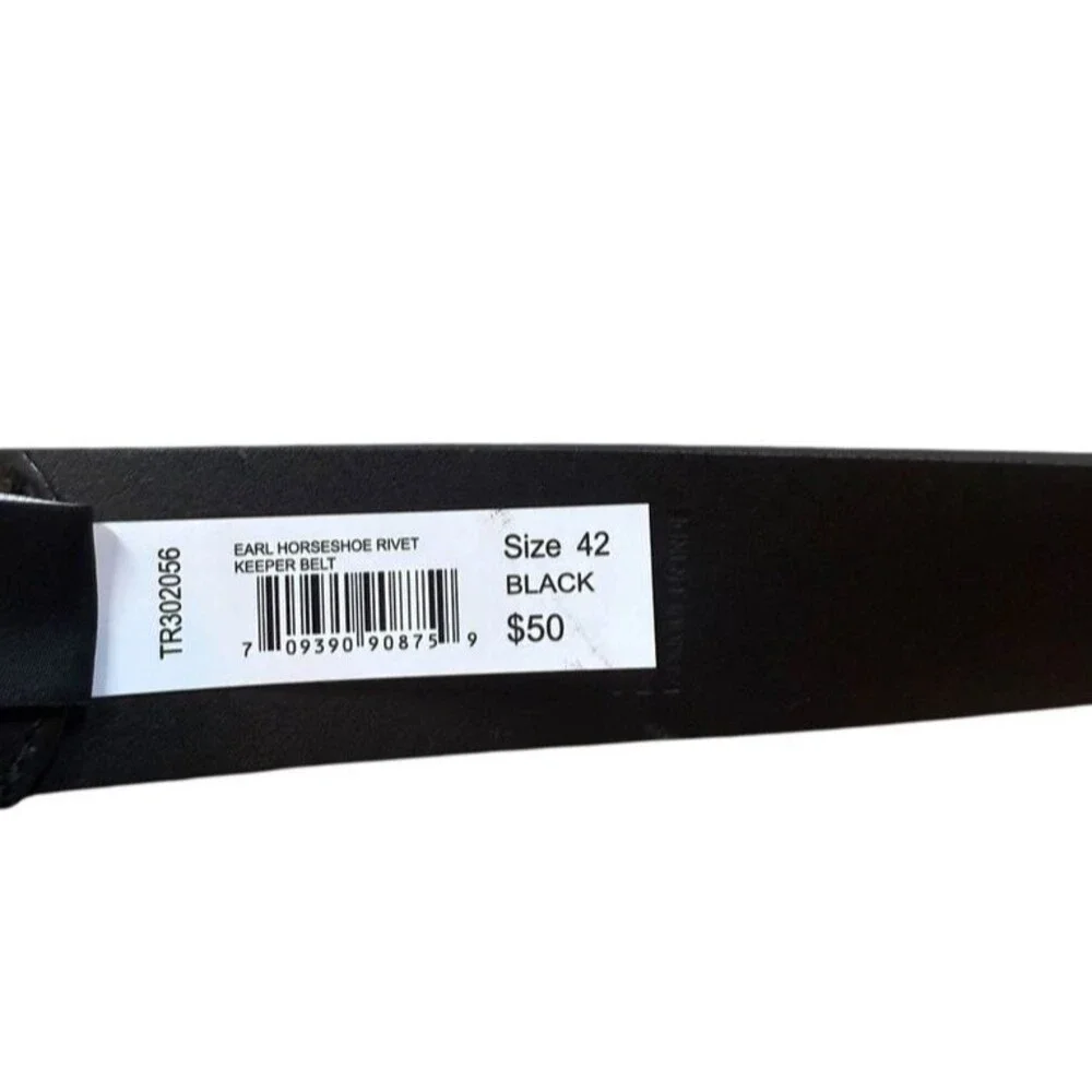 True Religion Earl Horseshoe Rivet Keeper Belt Black Mens Size 42 Leather NWT